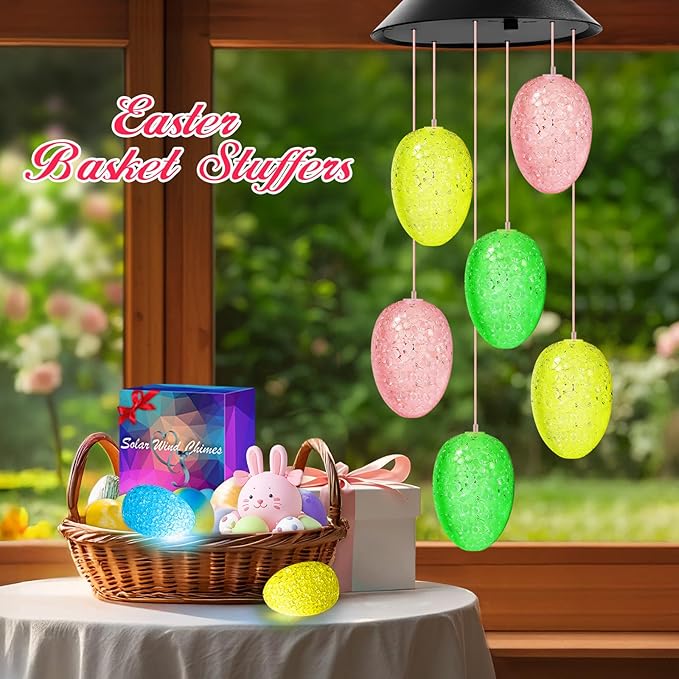 Easter Basket Stuffers for Adults, Winzwon Solar Lights Outdoor Wind Chimes for Outside Garden Yard Patio Porch Decor Hanging Eggs Decorations, Mothers Day Mom Gifts, Birthday Gifts for Women Her