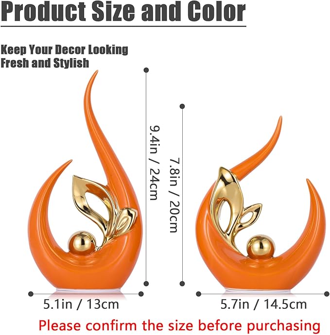 XMGZQ Burnt Orange Gold Ceramic Statues for Home Décor Accents,Abstract Art Mid Century Modern Decor,Elegante Centerpiece Table Decorations,Sculpture for Entryway,Shelf,Tv Stand,Mantel,Coffee Table