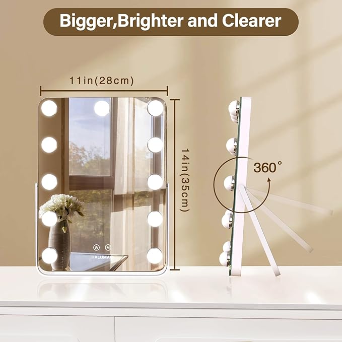 Vanity Mirror with Lights, Rechargeable Makeup Mirror, 14.6" Lighted Makeup Mirror for Dressing Room & Bedroom，Memory Function