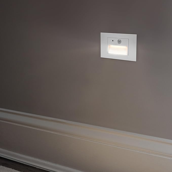 Maxxima 2 Pack Horizontal LED Motion Sensor Step Light - Modern Indoor/Outdoor Stair Light, 3 CCT Color Selectable 3000K, 4000K, 5000K, 160 Lumens, IP65 Rated for Outdoor and Damp Locations - White