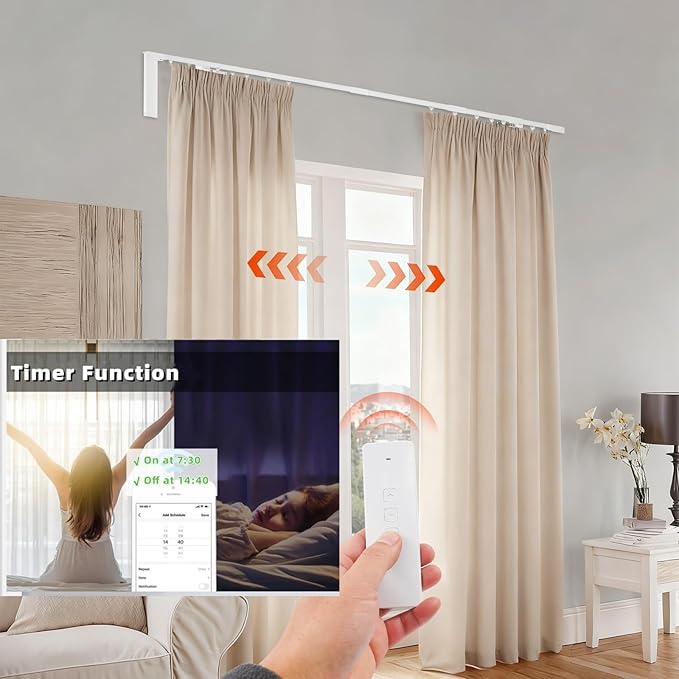 Electric Curtain Track, Retractable Motorized Curtains Rod within 7.2ft, Automatic Curtain Opener with Smart/Manual Control, Smart Curtains System for I-Rrail and U-Rail (Within 7.2ft)
