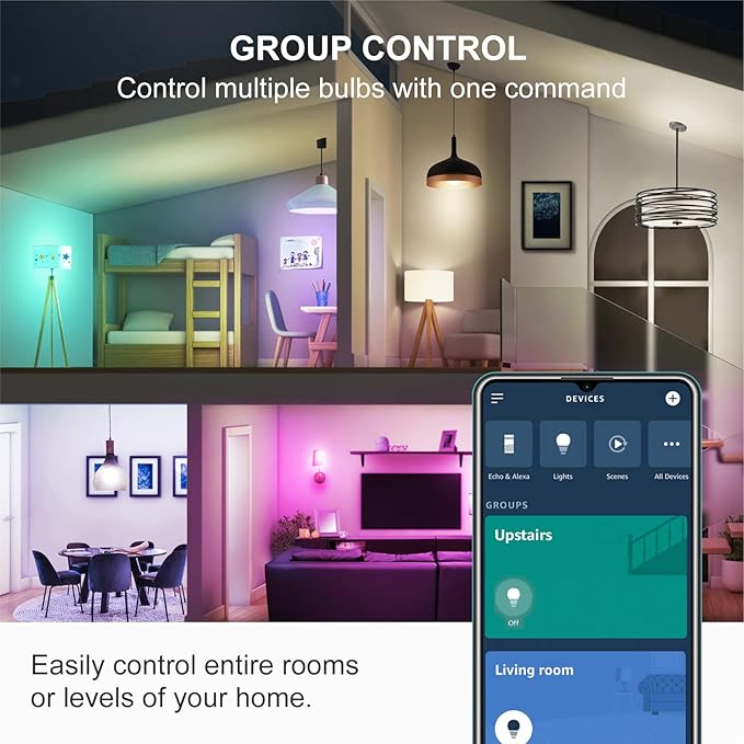 Sengled Alexa Light Bulb, 100 Watt Equivalent Bluetooth Mesh Color Changing Light Bulb, Smart Bulbs That Work with Alexa Only, Dimmable A19 E26 RGB Light Bulbs 1500LM, CRI>90, No Hub Required, 4 Pack