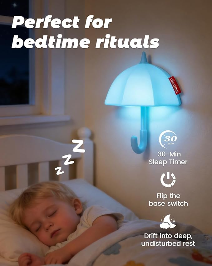 Kids Night Light Umbrella, Silicone Tap Control Magnetic Bedside Lamp with Time Auto-Off, Cute Portable LED Nursery Light for Baby, Toddler, Bedroom and Keychain Holder