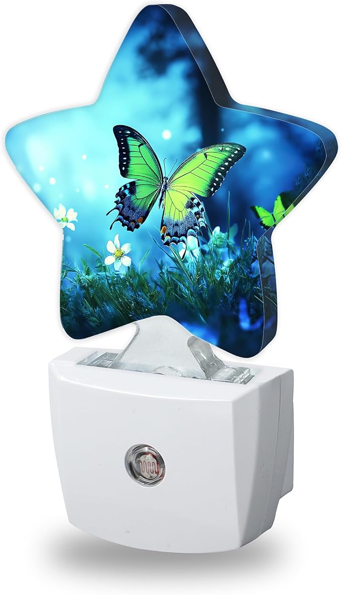 Green Butterfly Night Lights Plug Into Wall Decorative,Fantasy Forest Flower Sleep Friendly Lamp, Energy Efficient Dusk-to-Dawn Sensor Nightlights for Kid Bedroom Nursery Bathroom