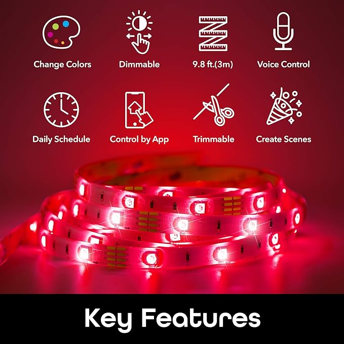 Geeni Prisma Strip 9.8 ft Smart LED Strip Lights, Indoor/Outdoor Adhesive Strips, Lights for TikTok, Alexa & Google Home Compatible. No Hub Required (3M Light Strips)