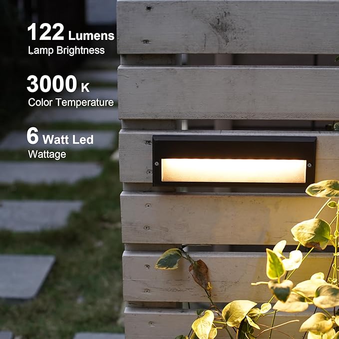 GOODSMANN Low Voltage Step Lights 10.6 Inch Outdoor 12V AC Landscape Stair Lights Wired 2PK 6W LED Electric Outdoor Deck Lighting Black Metal 122 Lumens 3000K Warm White with Cable Connectors