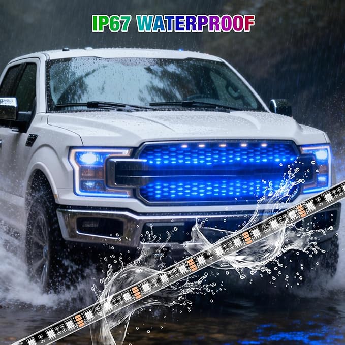Nilight 4Pcs 12inch LED Grille Lights 72 LEDs RGB Multi Color Exterior Lighting Kit DIY Sound Active Function Music Mode with APP Control and Remote for Cars Van SUV Truck