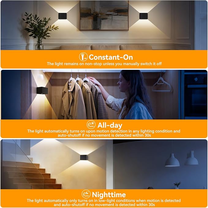 Aialun Battery Operated Motion Sensor Wall Light,5000mAh Rechargeable Wall Sconce Wireless Cabinet Light,3CCT & Dimmable Up and Down Night Lights Magnetic Stair Lights for Bedroom Hallway