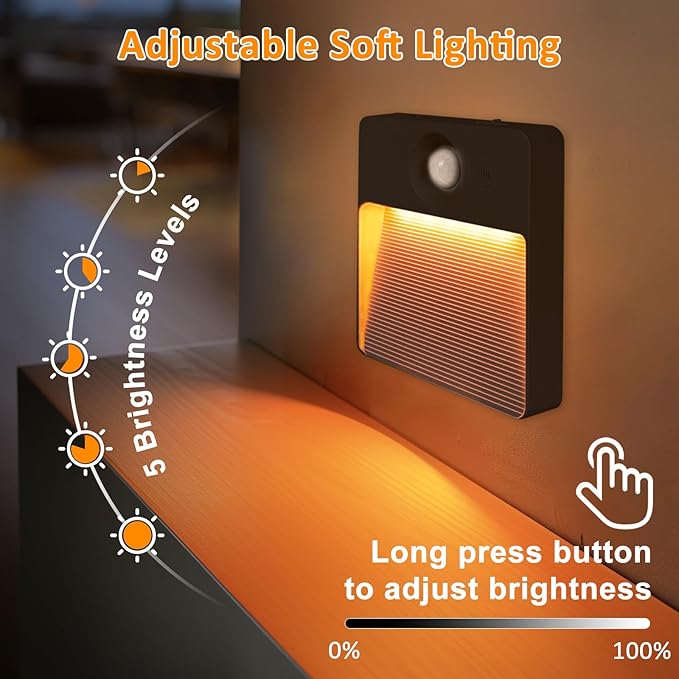 3 Pack Motion Sensor Stair Light for Indoor, Rechargeable Battery Operated Night Lights, RGBW Stick On Closet Lamp, Motion Activated Magnetic Lighting Lamps for Step, Cabinet,Hallway,Bathroom