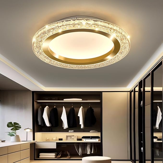 UOFUS 32W Gold LED Flush Mount Ceiling Light 15.7inch Modern Round Ceiling Light Fixture 3000K-6000K Super Bright Circle Ceiling Lamp for Bedroom Kitchen Bathroom Entryway Hallway Stairwell