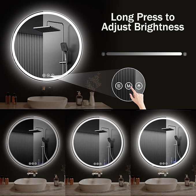 LED Bathroom Mirror 22 Inch Round Bathroom Mirror with Lights, Circle Wall Mirror with 3 Colors Brightness, Anti-Fog for Bathroom Vanity, Entryway Living Room