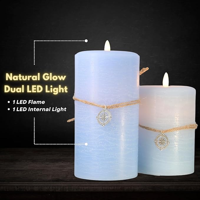 LumiPur Signature Coastal Collection Natural Glow Flickering Flameless LED Wax Pillar Candle (3.5" x 7", Powder Blue)