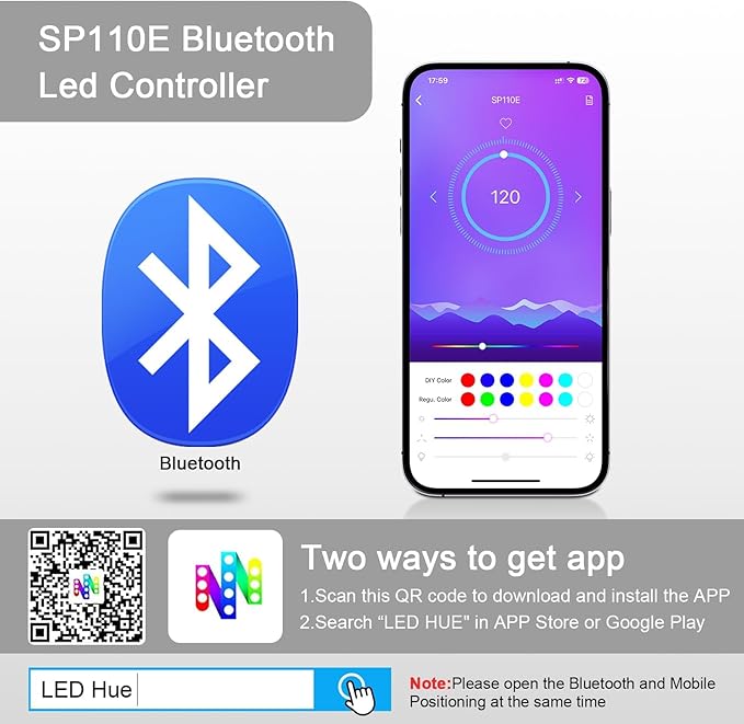 VIPMOON SP110E Bluetooth LED Controller, 2 Pack 5-24V Pixel LED Light Strips Controller, iOS/Android APP Remote Control for WS2812B WS2815 SK6812 APA102 RGB/RGBW Strip Lights