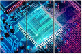 Canvas Wall Art Motherboard Digital Chip Artwork Pictures Bathroom Decor Computer Processors CPU Wall Art 3 Panel CPU Concept Contemporary Home Decor Print on Canvas Framed Ready to Hang(28"Wx42"H)