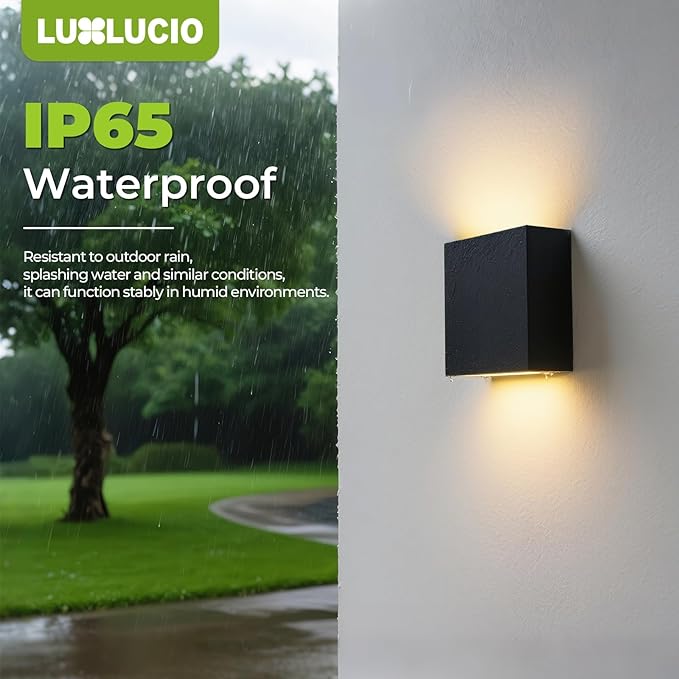 Indoor Outdoor Wall Light, 5%-100% Dimmable, 5 Color Temperature Selectable (2700K-5000K), Modern Wall Sconce for Living Room Porch, IP65 Waterproof, 120V - 277V, CRI90+, ETL FCC Certified