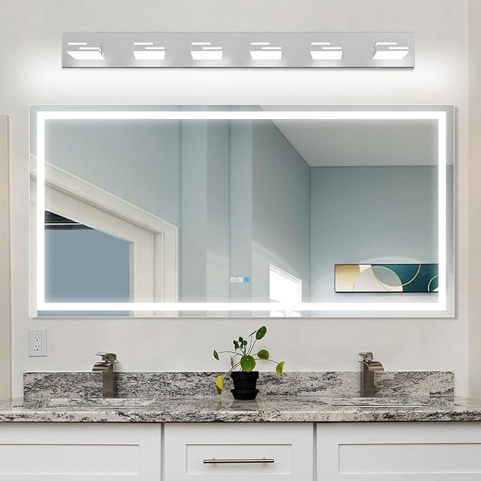 LED Modern Bathroom Vanity Light Fixtures, 6-Light 40-inch Dimmable Chrome Vanity Lights for Bathroom Lighting Fixtures Over Mirror, with 350° Rotatable Heads (Cool White 6000K)