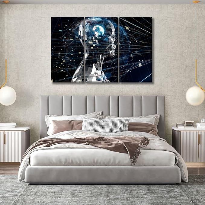 LSIUHWUWI Bedroom Wall Art 3 Panels Artificial Intelligence Pictures Print on Canvas for Living Room Wall Decoration, AI Artwork Posters and Prints Ready to Hang, 20x40inchx3