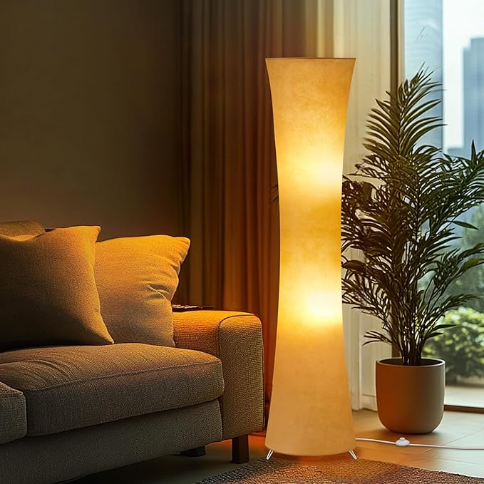 GyroVu 46" Modern Floor Lamps for Living Room, LED Column Standing Floor Lamp with Color Temperature Adjustable & Fabric Lampshade for Corner, Bedroom, Office & Kid's Room - Bulbs Included