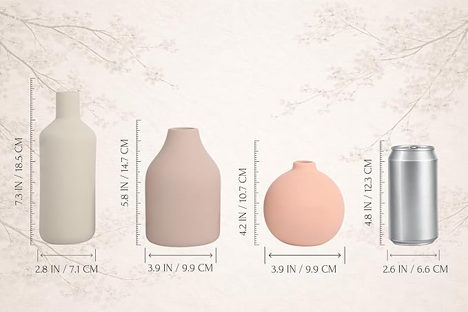 Ceramic Vase Set of 3 - Modern Farmhouse Decorative Vases for Home Decor. Boho, Rustic Vase, Small Neutral Pottery Vase Sets for Table, Shelf, Entryway, Living Room, Kitchen, Bedroom, Bathroom, Office