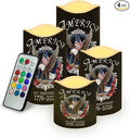 Bald Eagle 250th Anniversary Flameless Candles American Flag LED Candle Battery Operated with Remote Timer Patriotic Flickering Candle for Independence Day Home Outdoor Decor, 4 Pack