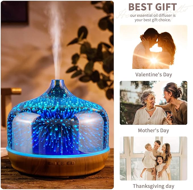 Porseme Giant+Blue Giant Essential Oil Diffuser 3D Glass Aromatherapy Ultrasonic Humidifier Cool Mist, Auto Shut-Off,Timer Setting, BPA Freefor Home Office Hotel Yoga Gym Leisure SPA Gift