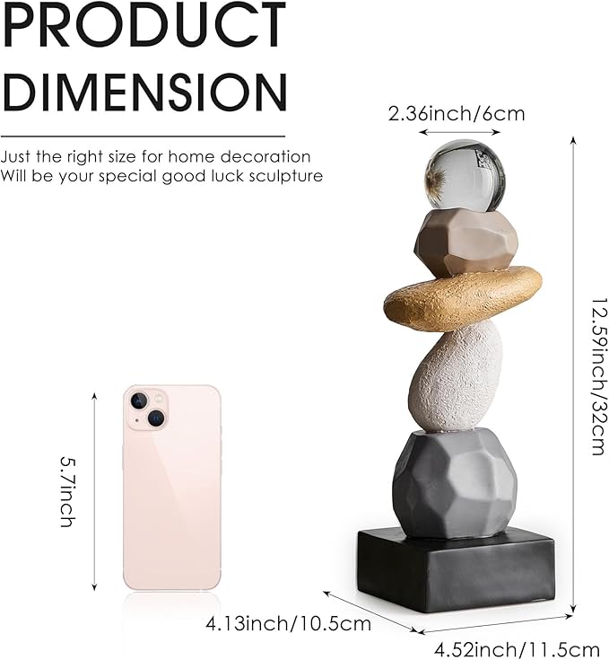Modern Statue for Living Room Table Decor, Resin Stone Sculpture for Coffee Table Decorations, Colorful Sculptures Home Décor Accents for Shelf Bookshelf, Gifts for Good Luck, Health, Strength