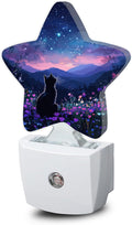 Cat Flowers Night Light,Mountain Starry Sky Plug-in Star Night Lights with Dusk-to-Dawn Sensor for Bedroom,Bathroom,Living Room Sleep Friendly Lamp for Women Girls Boys Gift,0.5W