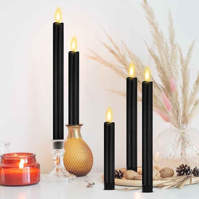 20 Pcs Flameless Taper Candles with Remote Battery Operated Taper Candles Include 6.5'' 7.7" 8.9" 10" 11.2" Fake LED Electric Candle Sticks for Valentine's Day Home Wedding Decor (Black)