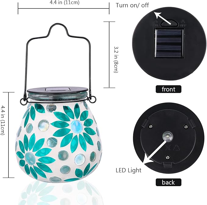 Bshine Mosaic Solar Lantern Outdoor Hanging Waterproof, Flower Mosaic Light Indoor Decorative Table, Garden Decor for Yard Outside, Path, Courtyard, Lawn, Birthday Gift for Mom Women Gardening