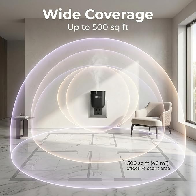 Scentia Waterless Plug-in Scent Diffuser with App Control | Essential Oil Diffuser | Hotel-Inspired Scent Included | 600 Sq. Ft. Coverage | Housewarming Gift | Black