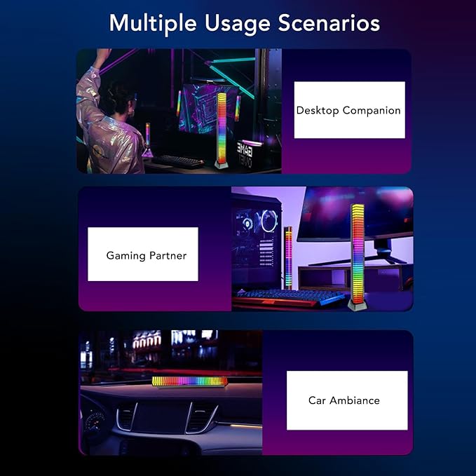 RGB Light Bar, Music Sync LED Light Bar, Pickup Music Rhythm Light Color Changing Ambient Lamp with 18 Colors, 8 Dynamic Modes, 5 Speeds, and 4 Brightness Levels for Gaming Room