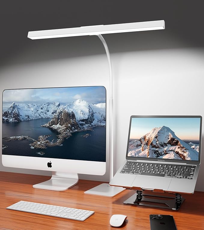 Desk Lamp for Home Office with Base, Eye-Caring Desk Light with Adjustable Gooseneck, 12W USB Adapter Touch Control 5 Dimmable Brightness & Color Tall Lamp for Work, Computer, Study, Task