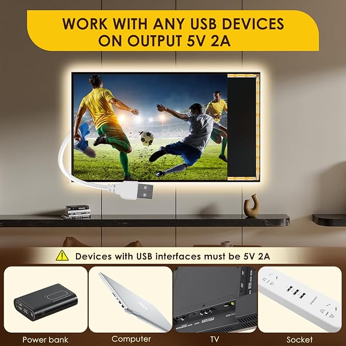 5V USB 13.12ft LED Light Strip, COB LED Strip Lights, High Brightness Tape Lights, Warm White LED Strip Lights for TV,Cabinet,Kitchen,Living Room and Shelving