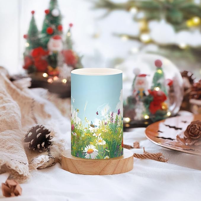 Doodle Flower and Butterfly Pattern Flameless Candles Color Changing LED Candles with Remote Control Battery Candles for Outdoor and Indoor Home and Room Decoration, 3'' x 4''/5'' Set of 2 Piece