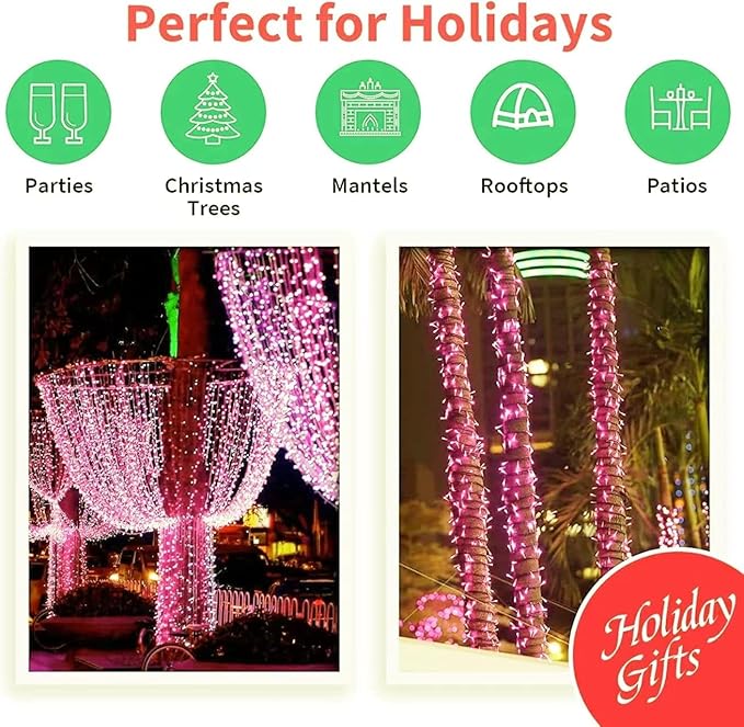 LAMPHOME 33ft Valentine's Day String Lights, Christmas Decorative Mini Lights, 100 LED Pink Fairy Starry String Lights Plug in, 16 Lighting Modes for Valentines Day Tree Decorations (Pink)