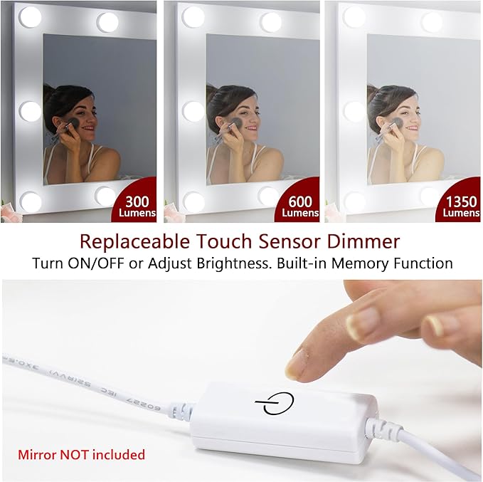 Waneway 14 Bulb Vanity Lights for Mirror, Plug-in Power Adapter & Touch Dimmer, 6,000K, 1350 Lumens (Mirror Not Included)