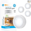 GE Wireless LED Puck Lights, Battery Operated, 20 Lumens, Touch Light, Tap Light, Stick On Lights, Under Cabinet Lighting, Ideal for Kitchen Cabinets, Closets, Garage and More, 4 Pack, 45997