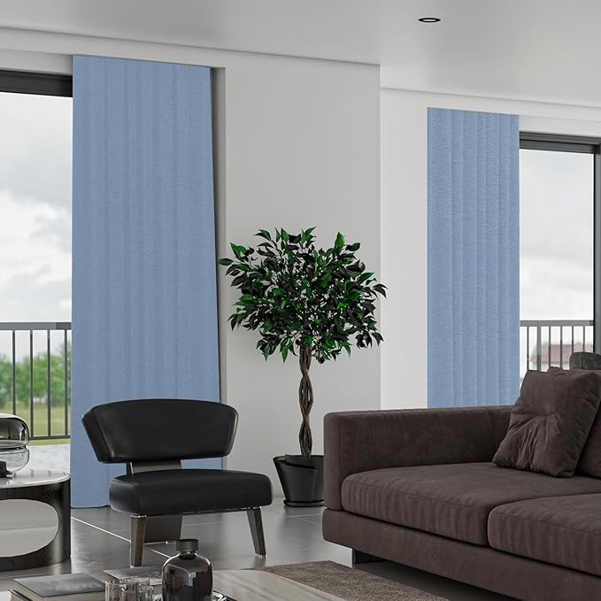 SmartWings Automatic Curtain Opener with Drapery, Motorized Vertical Blinds with Remote, Electric Closet Doors Sliding Panels Compatible with Alexa Google Homekit, 90% Blackout Sky Blue