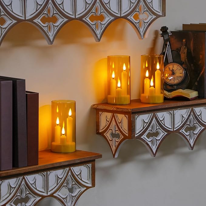 3 in 1 Flameless Taper Short Candles with 10 Key Remote Control and Timer, Battery Operated Pack of 2 LED Acrylic 3" x6" Amber Pillar Flickering Warm Light