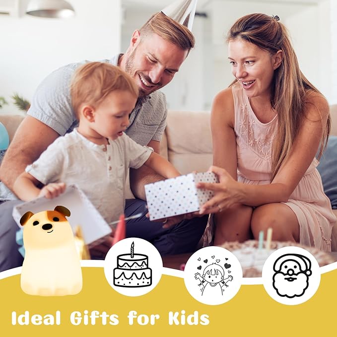 AVEKI Puppy Night Light for Kids, Cute Dog Lamp Dog Lover Gifts for Women & Kid, Dimmable Silicone Animal Night Light for Baby Nursery, Rechargeable Touch Desk Lamp Table Lamp, Kawaii Room Decor