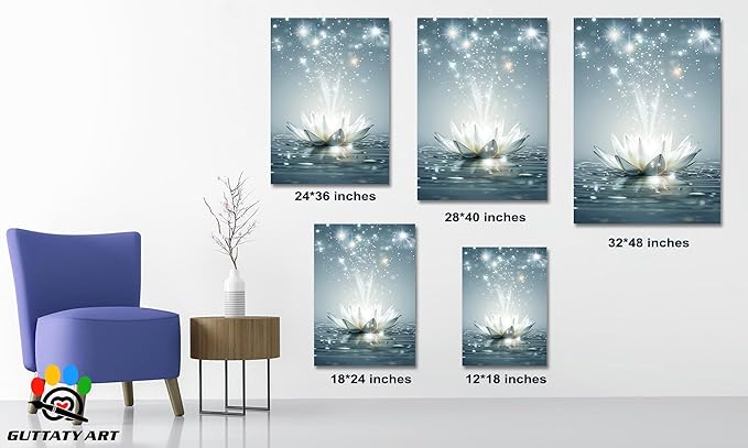 GUTTATY Zen Floral Canvas Wall Art, Water Lily Bloom Picture, Lotus Flower Canvas Art Print, Spiritual Zen Wall Picture, Meditation Spiritual Zen Flower Print for Yoga Spa Spiritual Room 12x18 inch