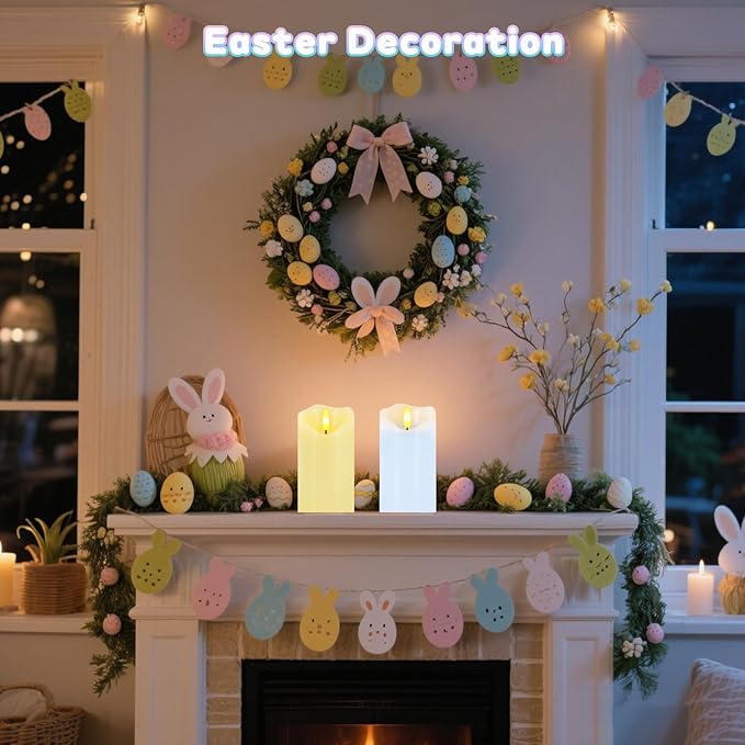 Flameless Candles Light, Set of 2 6"x3" Flickering Pastel Spring LED Candles with Remote & Timer, Dimmable Real Wax Easter Pillar Candles Battery Operated for Home Spring Easter Decor (Blue Yellow)