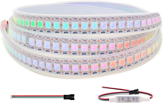 WS2812B RGB LED Strip, Individually Addressable LED Strip, Chasing Effects Dream Color 5050SMD 3.2FT 144 LED Pixel Strip Rope Light DC 5V (White PCB 1M 144Pixels/m Waterproof IP67)