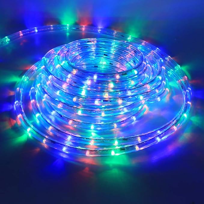 50ft 2-Wire Waterproof LED Rope Light Kit,110V-120V PVC 30 LED/M Tube Lights Strip for Background, Outdoor, Christmas, Home Decoration(Multi-Color)