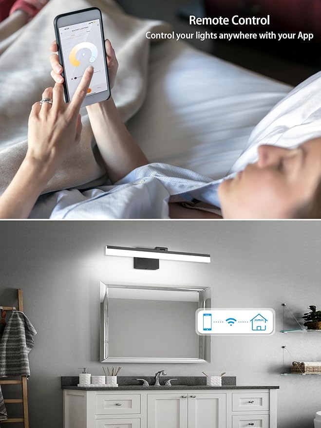 SOLFART Black Bathroom Light Fixtures Vanity Light Modern Bathroom Lights Over Mirror Led Lights for Bath 23.6 Inch APP Control Adjustable Color Temperature Dimmable Vanity Led Lights