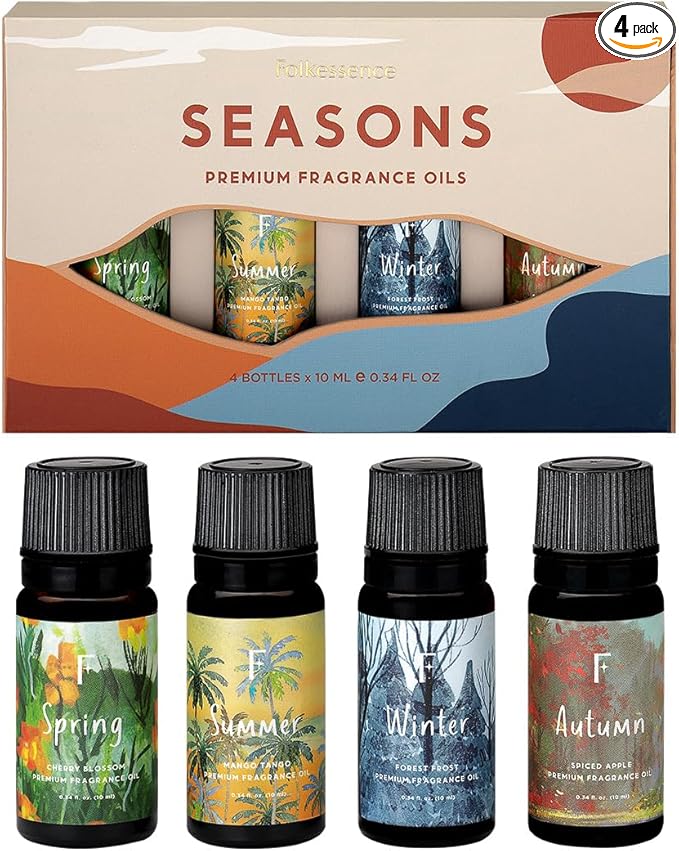 Folkulture Essential Oils for Diffuser for Home | Set of 4 Essential Oil | Diffuser Oils Scented | Essential Oils for Candle Making | Diffusers Fragrance Oils for Soap Making - Seasons