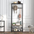 Jojoka 25" Coat Rack, Hall Tree with Shoe Bench and Storage, 4-Tier Shelf with 5 Hooks, Freestanding Metal Entryway Organizer for Hallway, Accent Furniture for Bathroom