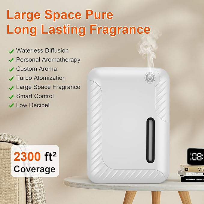 Smart Essential Oil Diffuser for Large Spaces, 250mL Capacity Covering 2300 sq.ft, Programmable Timer, for Home Office Commercial Aromatherapy, White