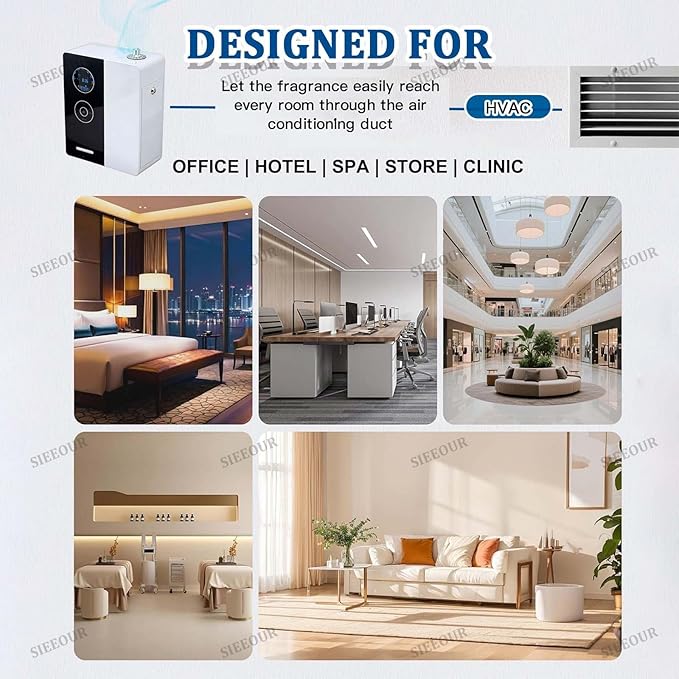 Commercial Fragrance Diffuser, HVAC Aroma Compatible, Smart Air Diffuser 17657 Cu Ft, Waterless Essential Oil Diffuser, 6.76 Oz, WiFi Bluetooth App Controlled Silent for Hotel Spa(White)