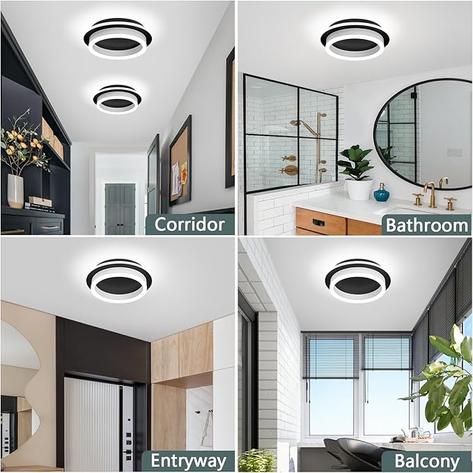 CAMEOE Modern Led Ceiling Light, 24W Black Led Hallway Ceiling Light Fixture, Small Round Flush Mount Ceiling Lights for Hallway Bedroom Kitchen Bathroom Entryway